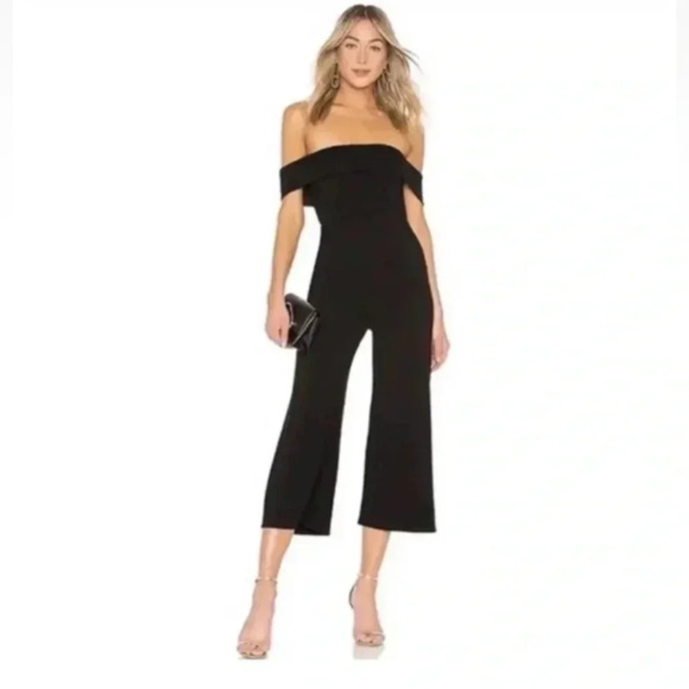 LOVERS & FRIENDS Women's size XS Black Off Shoulder Cropped Wide Leg Jumpsuit
